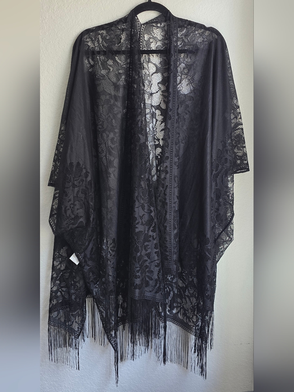 Black Lace Fringe Kimono Cover-Up